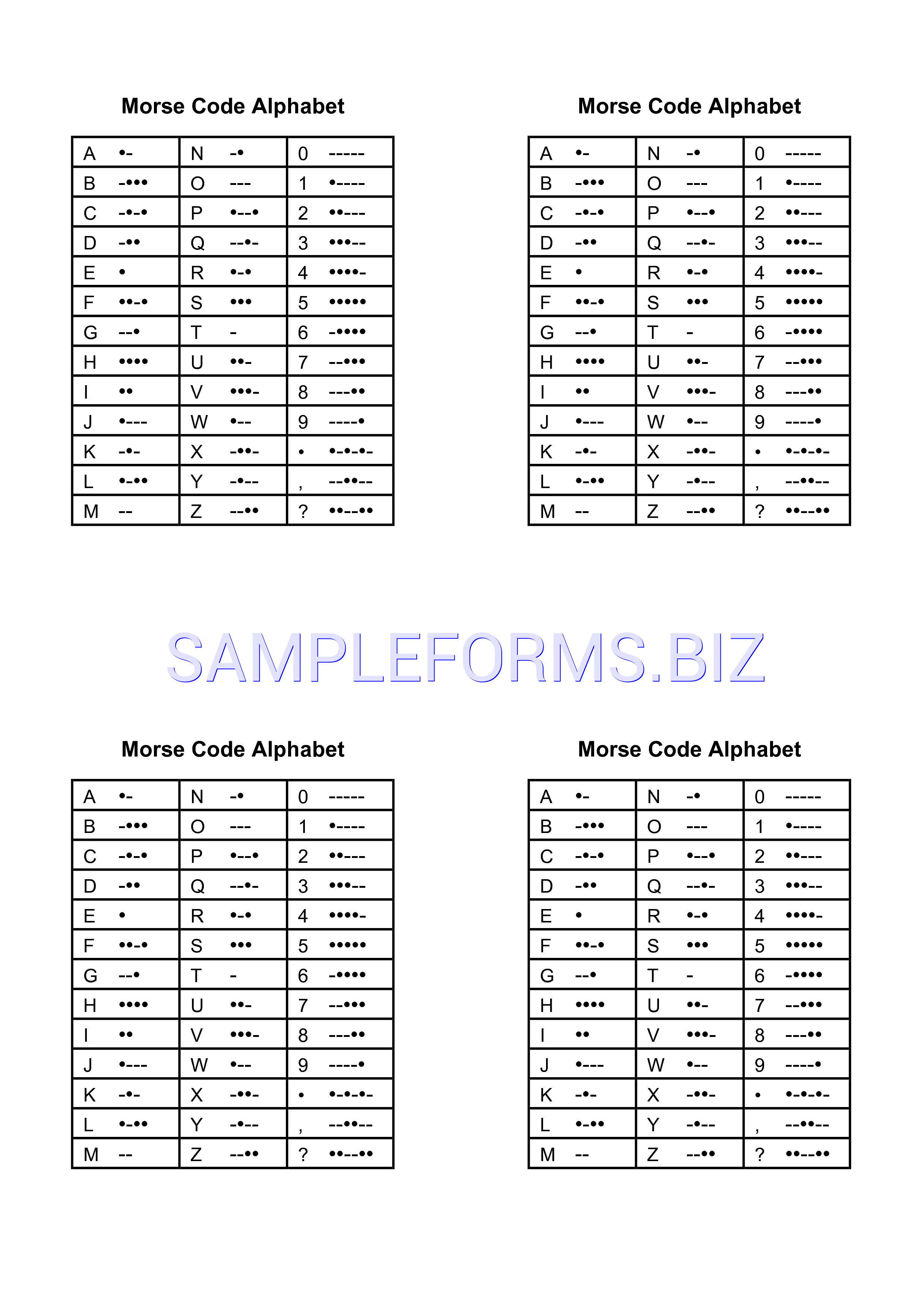 Preview free downloadable Morse Code Alphabet in PDF (page 1)